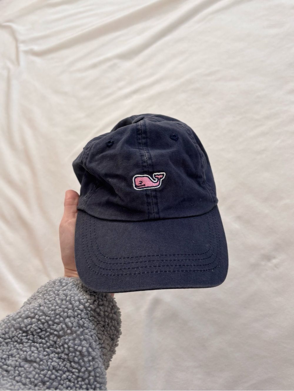 Vineyard Vines Navy Cap with Pink Whale Patch